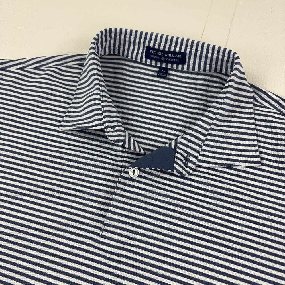 Peter Millar Crown Crafted Polo Shirt Mens XL Blue Stripe Golf Short Sleeve Knit